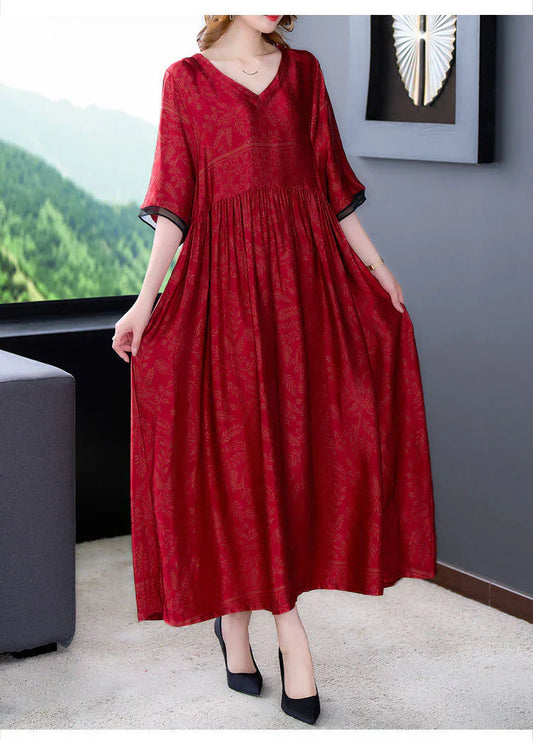 Half-sleeve fashionable loose retro elegant A-line long dress