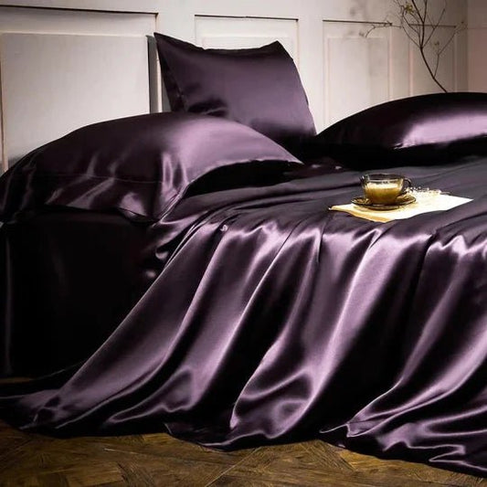 25 Momme Luxury Pure Mulberry Silk Bedding Set of 4(1x Quilt Cover + 1x Bedsheet + 2x Pillowcases)
