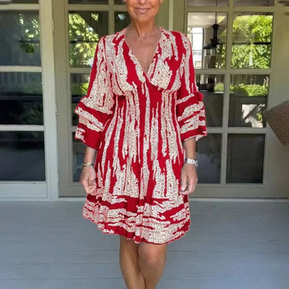 V Neck Three Quarter Sleeve Dress