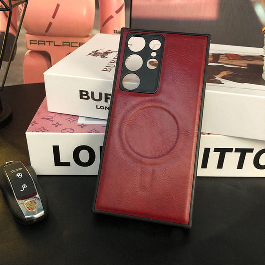 High-End All-Inclusive Magnetic Wireless Charging Leather Anti-Fall Phone Case For Samsung Galaxy